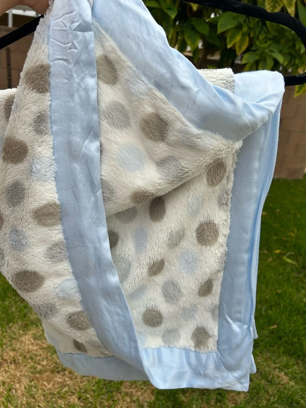 Little Giraffe Plush Polka Dot Baby Blanket - Light Blue & Gray